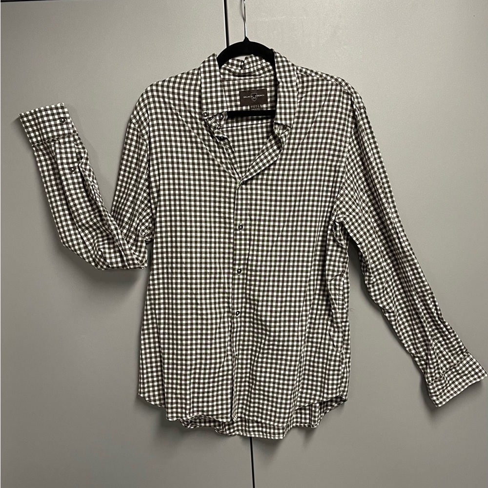 Black Brown Men’s Button Down Checkered Shirt Dark Brown/White Size Large